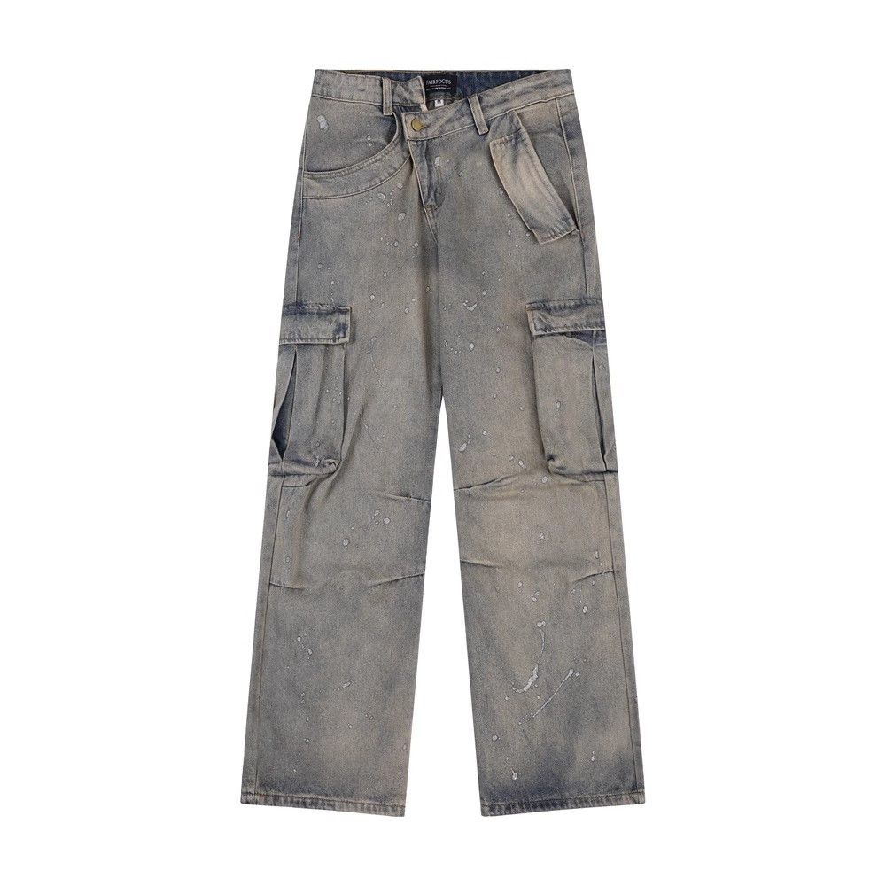 Japanese Brand × Jean Men's street washed distressed splatter straight cargo jeans Size US 32 / EU 48 - 1 Thumbnail