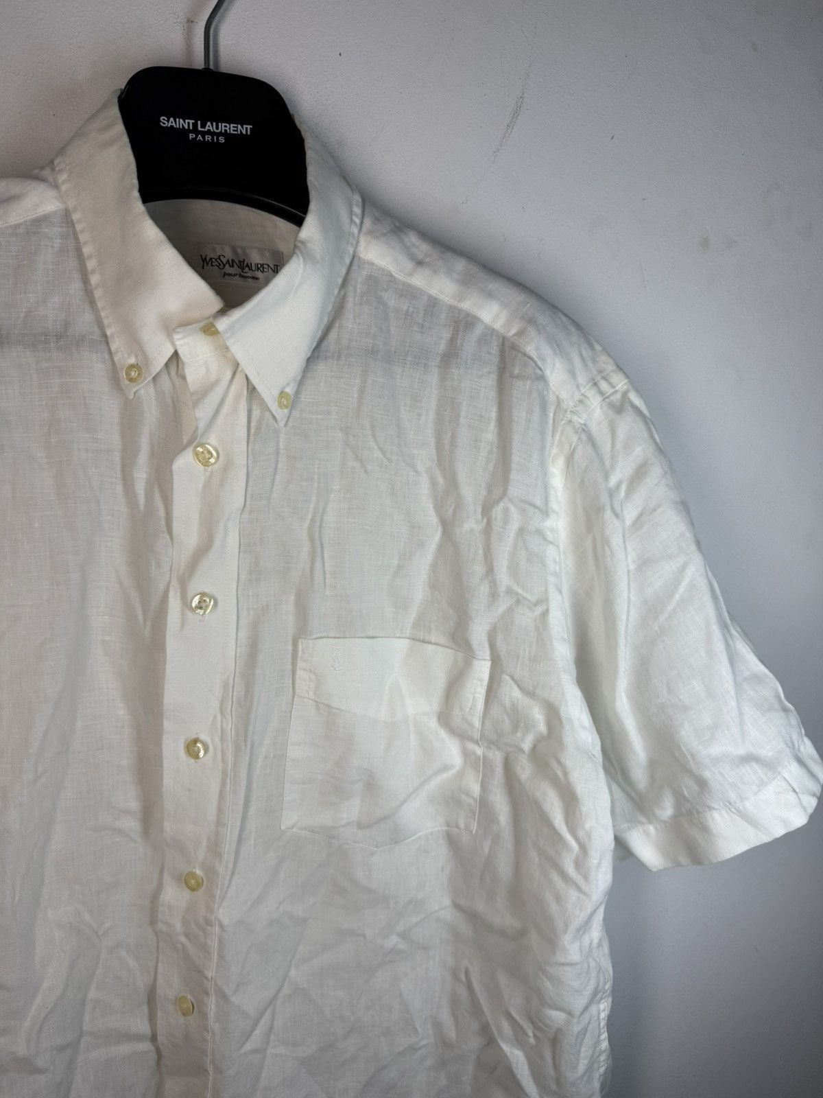 Yves Saint Laurent 100% Linen YSL Shirt White Button Up Size US L / EU 52-54 / 3 - 20 Thumbnail