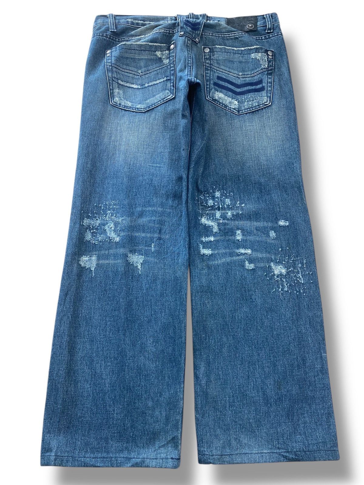 Japanese Brand Soocut Blue Wash Distressed Style Straight Leg Jeans Size US 35 - 3 Thumbnail