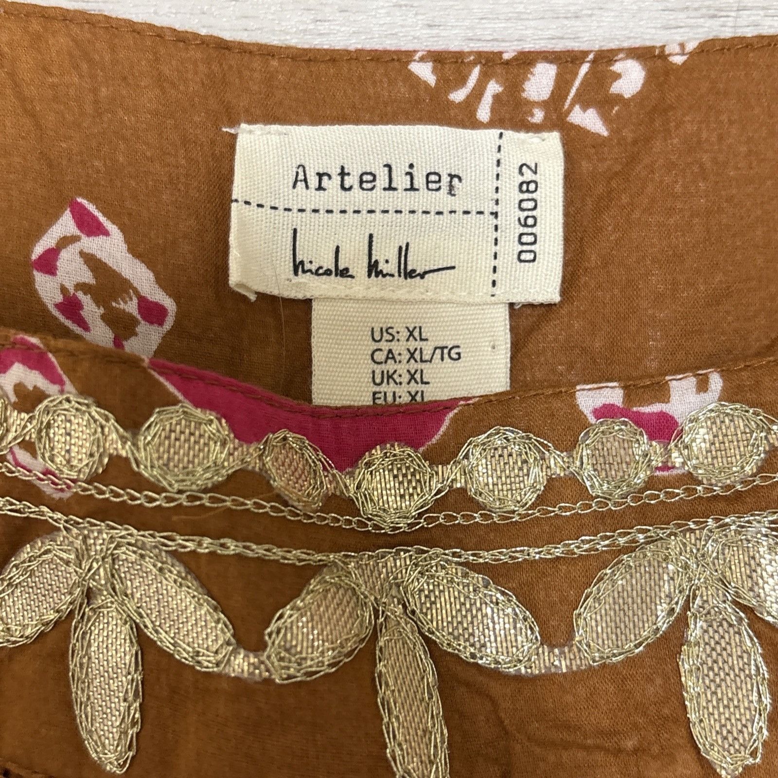 Nicole Miller Artelier Nicole Miller Boho Tank Womens XL Brown Pink Smocke Size XL / US 12-14 / IT 48-50 - 7 Thumbnail