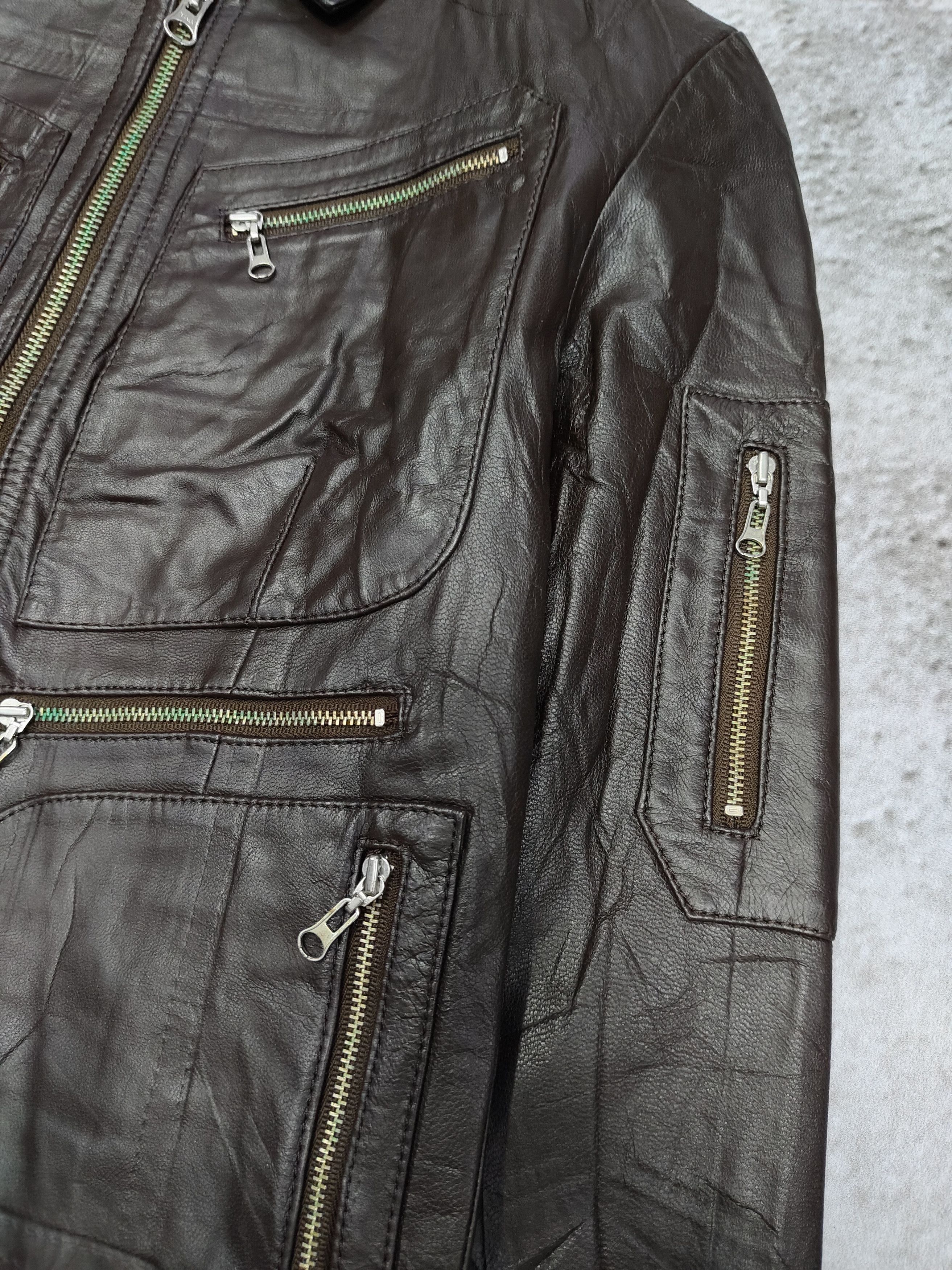 DKNY 2000s DKNY- Multi Zip Pocket Moto Sheepskin Leather Jacket Size M / US 6-8 / IT 42-44 - 3 Thumbnail