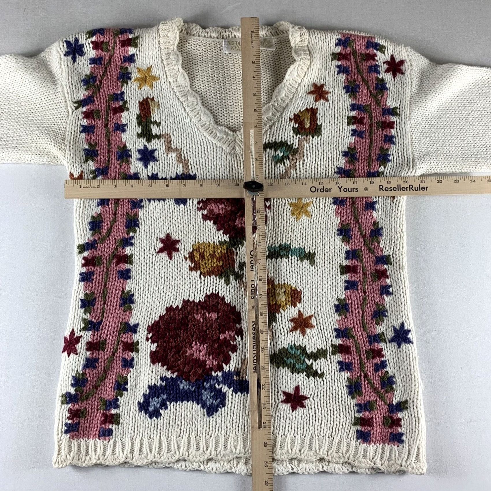 Needles VTG NEEDLES AND YARN KNIT SWEATER Womens SMALL FORAL GRANDMA V-NECK Cottagecore Size S / US 4 / IT 40 - 4 Thumbnail