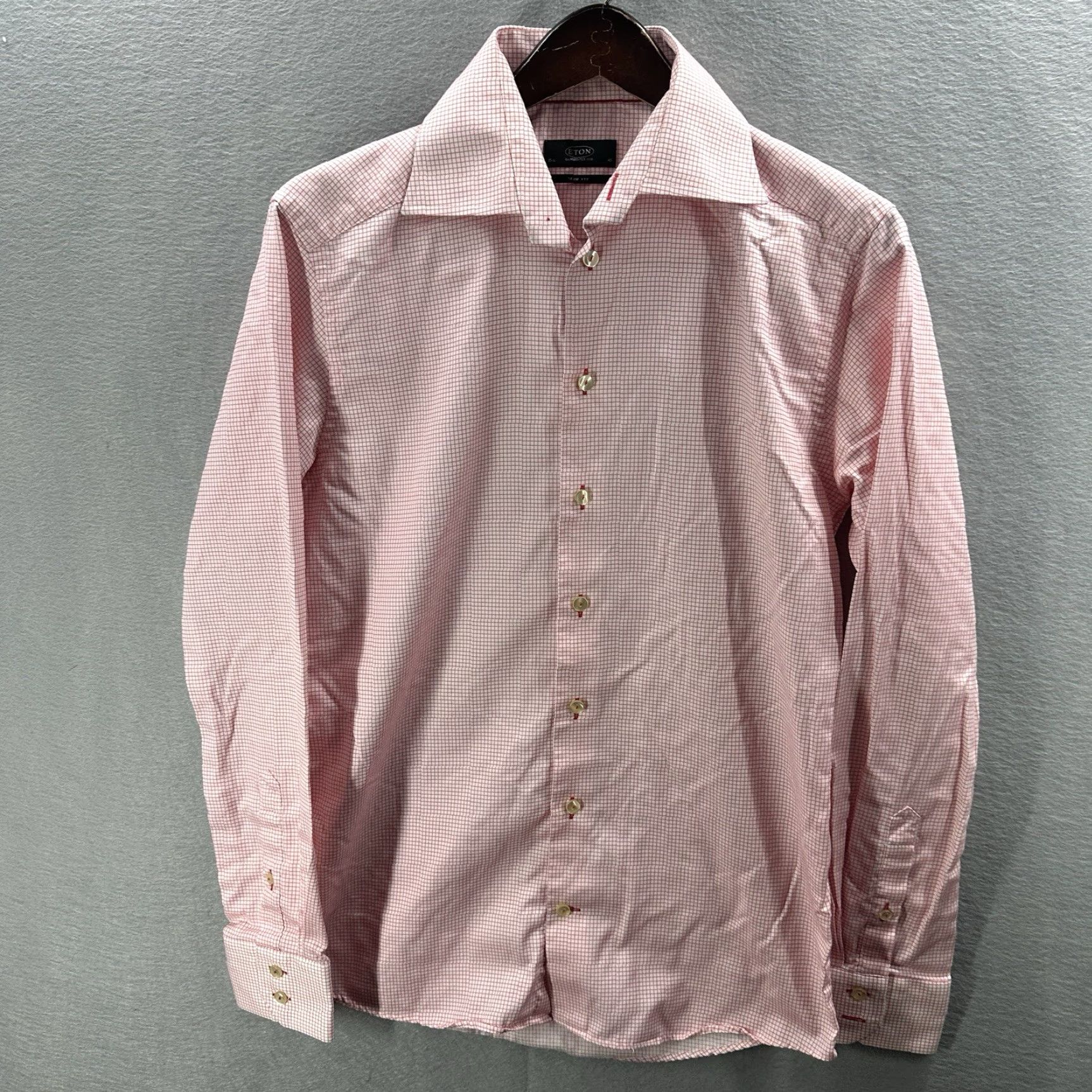 Eton Etón Shirt Mens 15.5 153/4 40 Window Pane Red Slim Fit Button Front 100% Cotton Dress Shirt Size US M / EU 48-50 / 2 - 2 Thumbnail