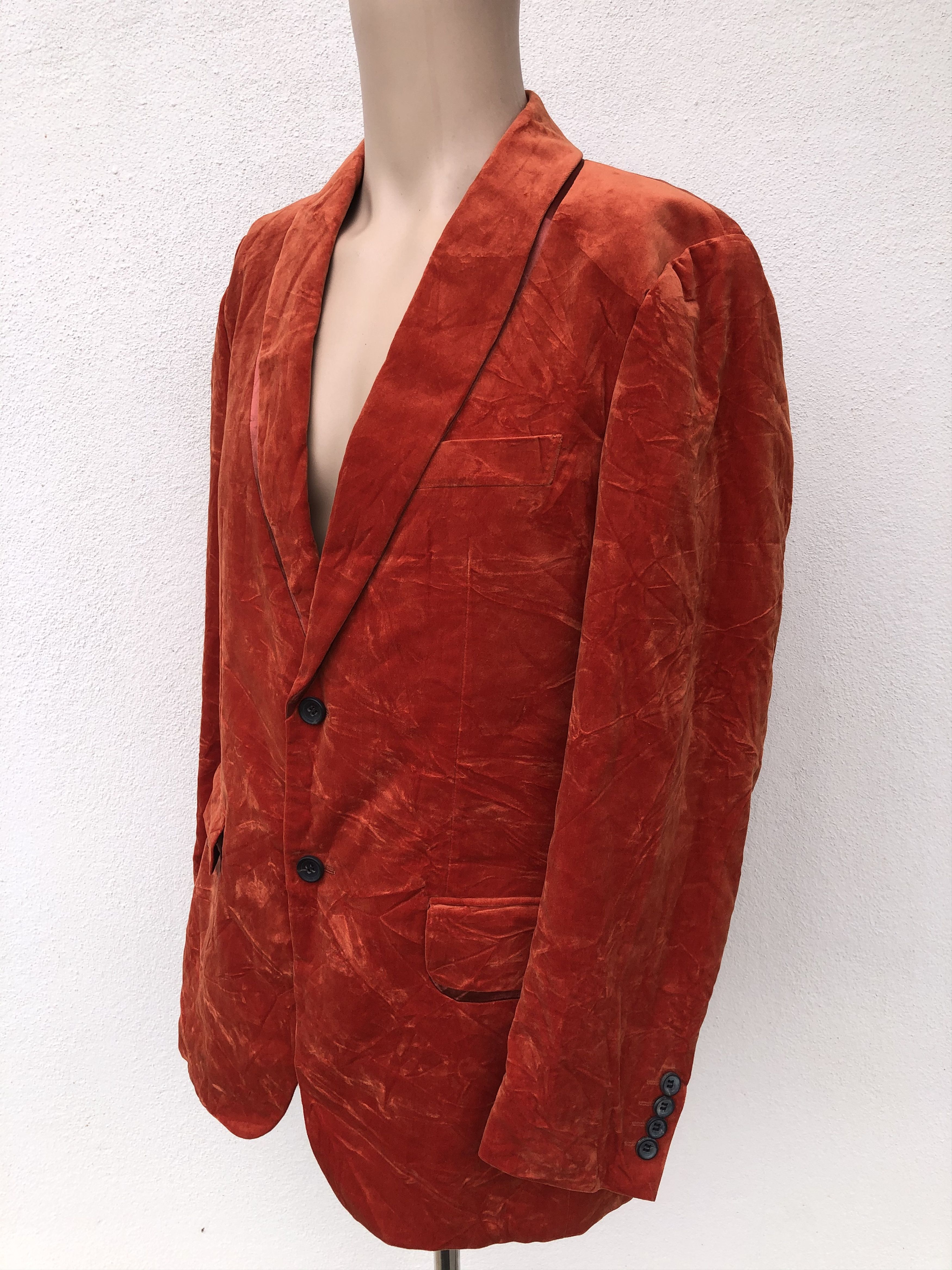 Issey Miyake Issey Miyake Orange Crushed Velvet Blazer Jacket Size US L / EU 52-54 / 3 - 4 Thumbnail
