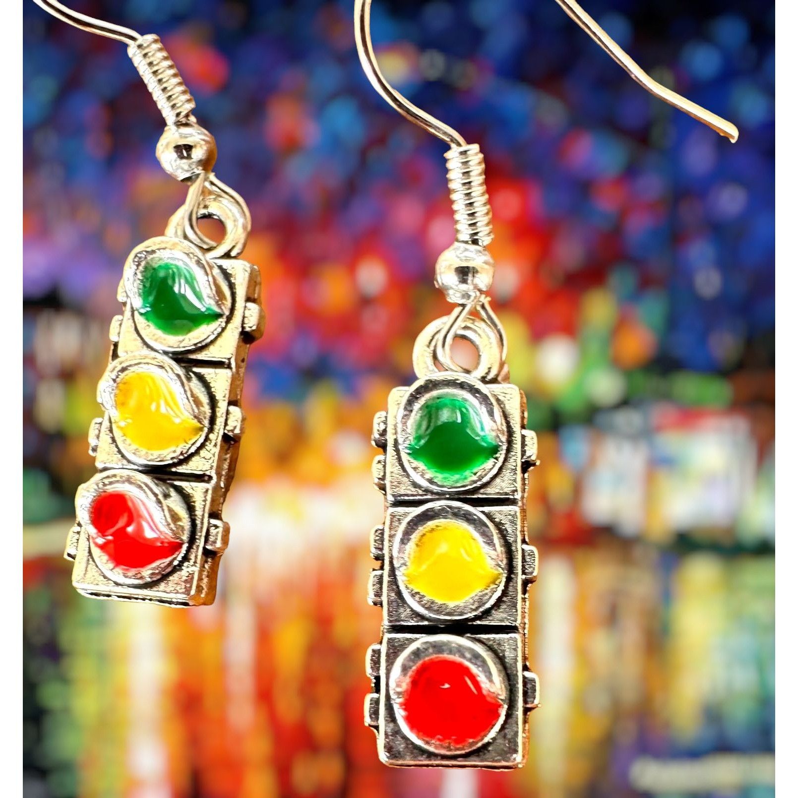 Handmade Traffic Light Earrings Signal New Dangle Hooks Stop Wait Go Size ONE SIZE - 5 Thumbnail