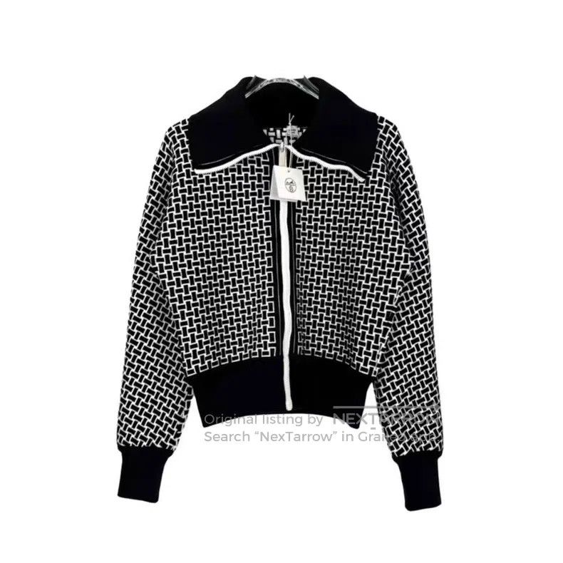 Other Hermes Black and White Zip Wool Cardigan Size XS / US 0-2 / IT 36-38 - 1 Thumbnail