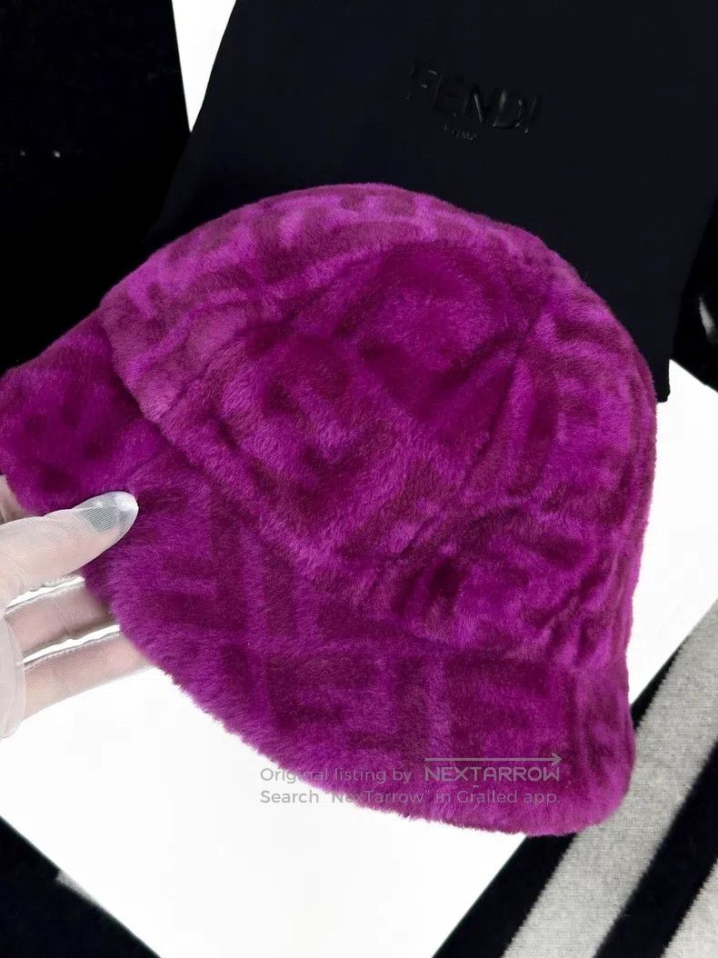 Fendi Fendi Purple FF Printed Fur Fisher Hat Size ONE SIZE - 1 Thumbnail