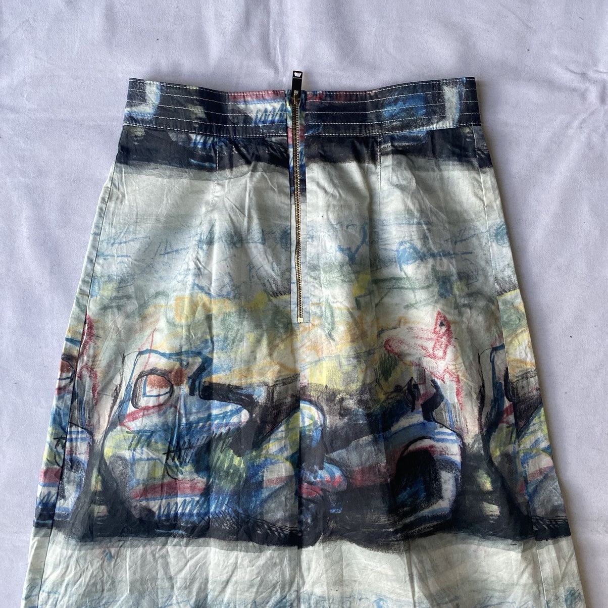 Burberry × Designer Artistic Abstract Printed Burberry A-Line Midi Skirt Size 26" / US 2 / IT 38 - 6 Thumbnail