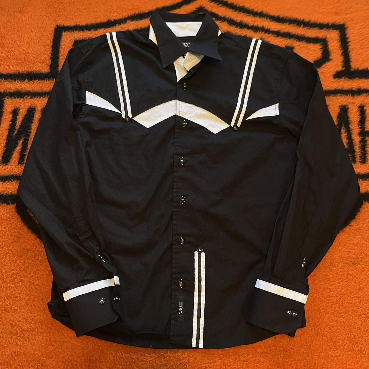 Japanese Brand × Vintage Y2K Neo Black + White Long Sleeve Collard Dress Style Shirt Size US M / EU 48-50 / 2 - 1 Thumbnail