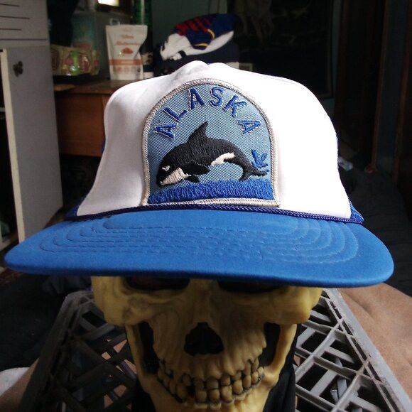 Other Vintage Alaska Killer Whale Orca Patch Snap Trucker Hat Size ONE SIZE - 1 Thumbnail