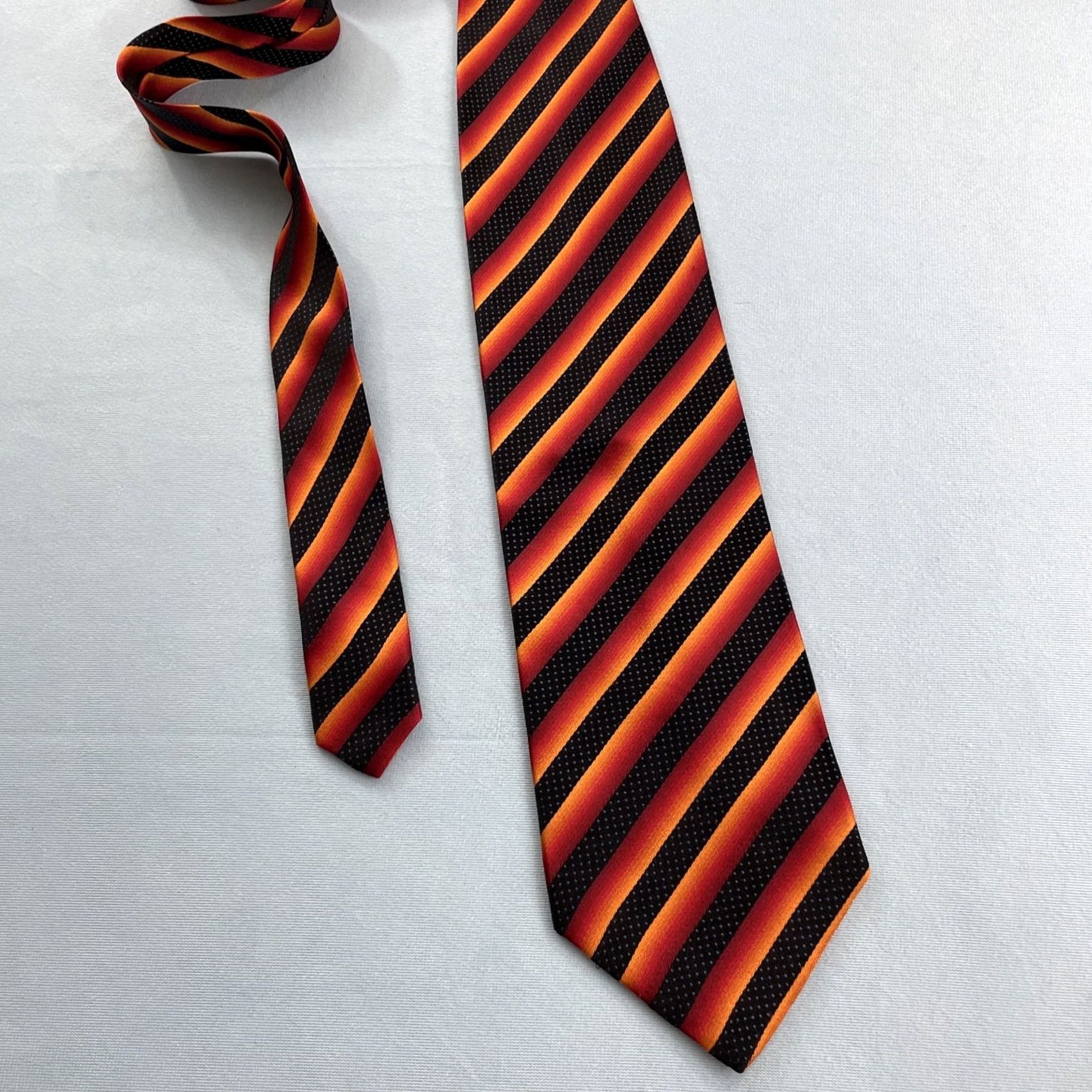 Vintage VINTAGE Pavone Silk Tie Black Red Orange Stripe 59" Wide 4x59 Italy Handmade Men Tie Spun Silk Capsule Size ONE SIZE - 5 Thumbnail