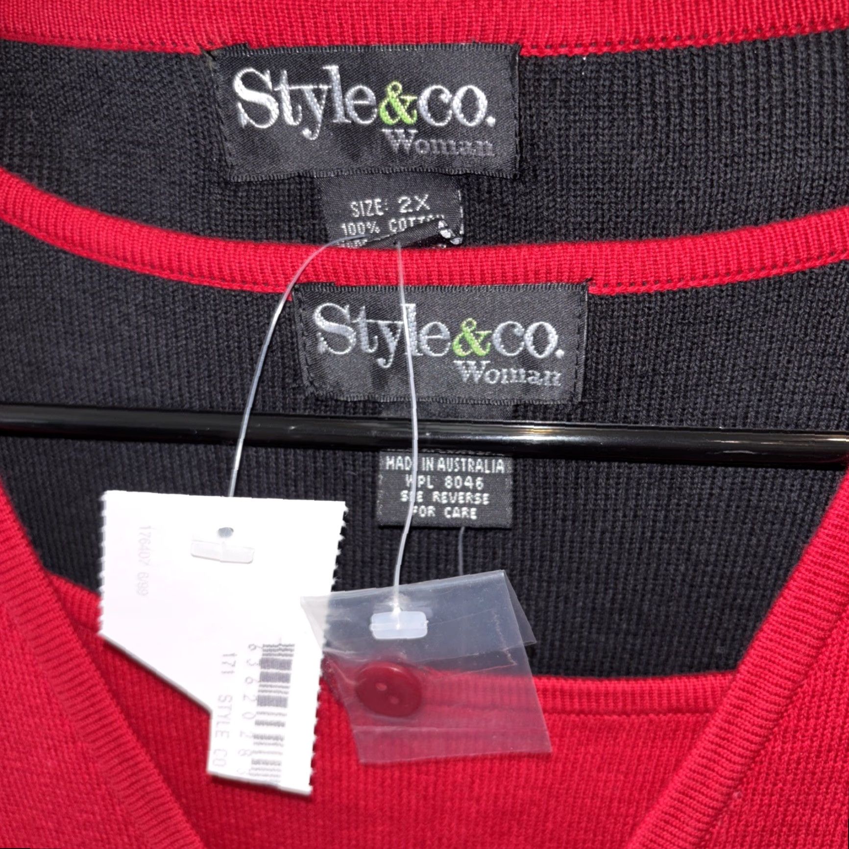 Style & Co VINTAGE Style & Co 2 Piece Women Sweater Set NEW Cardigan Tank 2X Red White Black Cotton Size XXL / US 16-18 / IT 52-54 - 6 Thumbnail