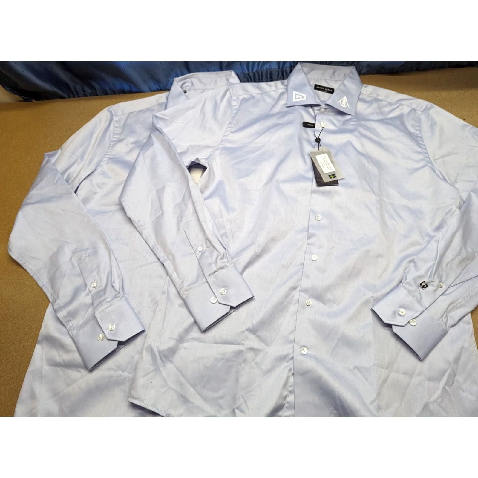 ALEXIS ERNST ALEXIS of Sweden Classic Cut Slim Fit Formal Dress Shirt 2XL Blue Cotton Flannel Button-Up Shirt Men Size XL 43/44 Size 48R - 2 Thumbnail