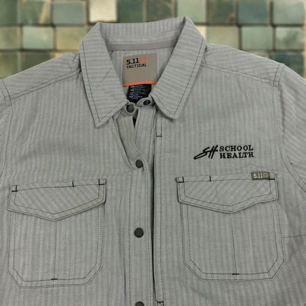 Vintage 5.11 Tactical Shirt Women M Button-Up Striped LS Outdoor Trek Trail Cotton Gray 5.11 Shirt Womens Button-Up Casual All Seasons Size M / US 6-8 / IT 42-44 - 1 Thumbnail