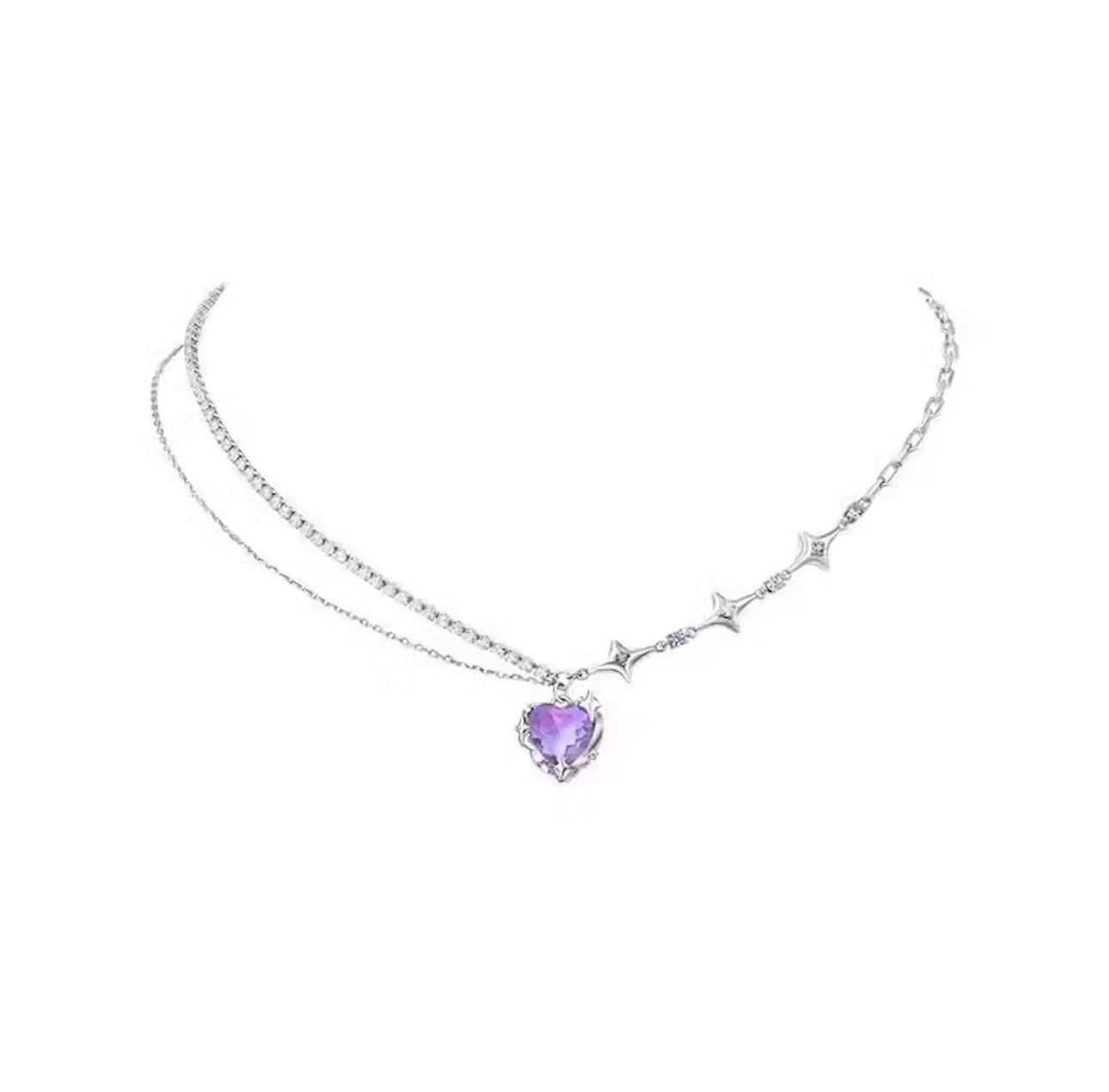Jewelry Purple Peach Heart Pendant Clavicle Necklace Size ONE SIZE - 1 Thumbnail