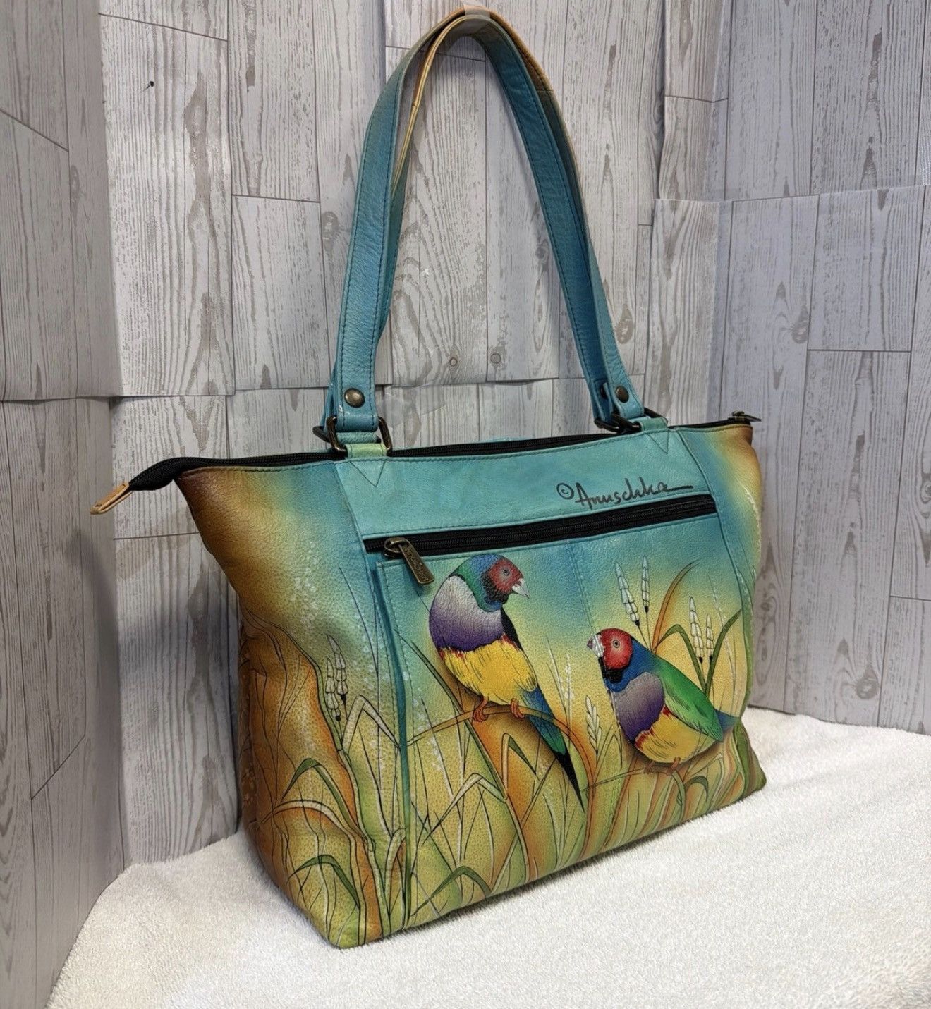 Other Anuschka Hand Painted Leather Tote Bag – Colorful Bird Art Size ONE SIZE - 3 Thumbnail