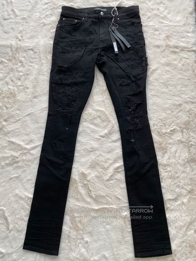 Amiri Amiri Size 30 Black big damage jeans black snake bottom pla Size US 30 / EU 46 - 1 Thumbnail