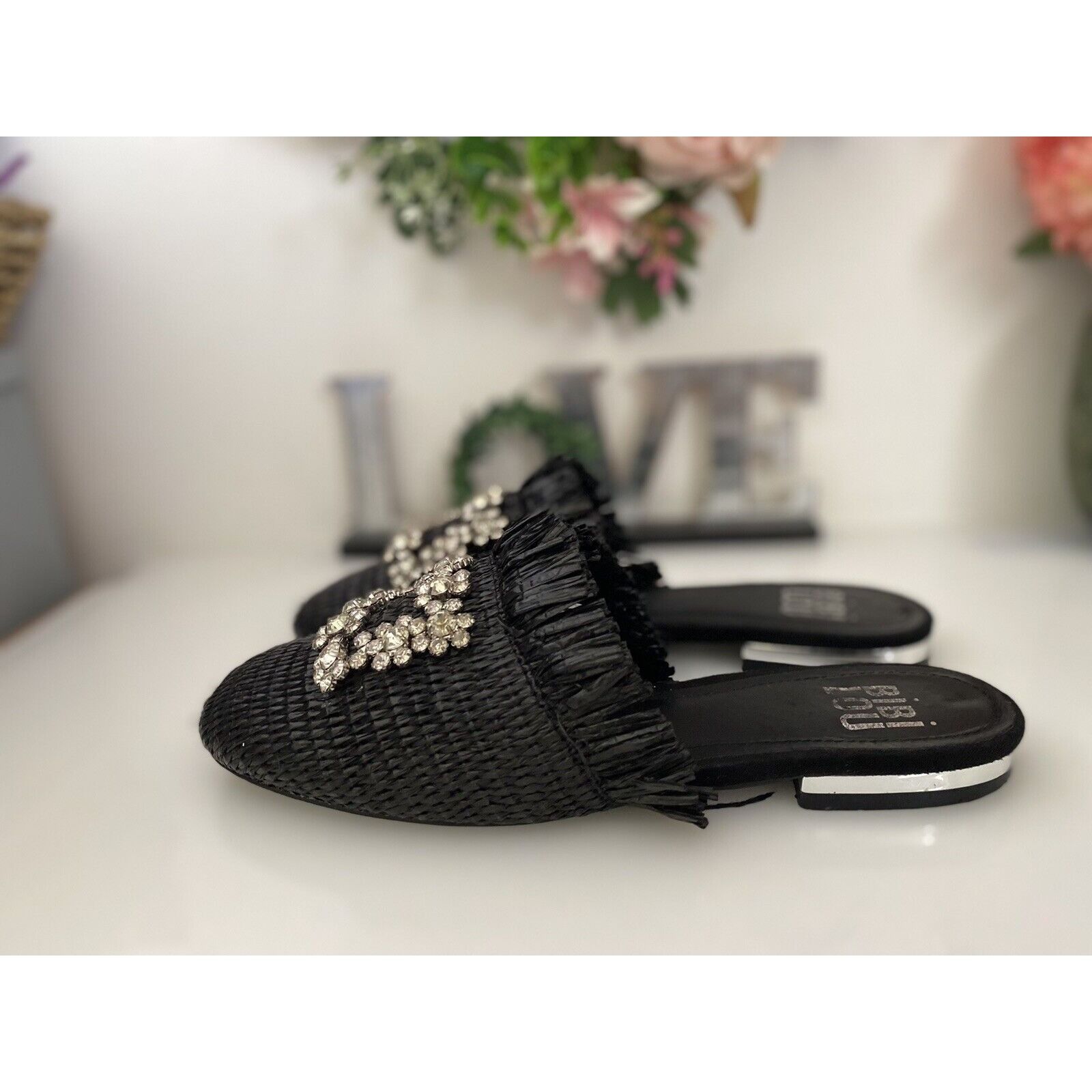 Vintage Bibi Lou Raffia Gem Jeweled Mule Slide Slip On Slipper Shoes Size US 6 / IT 36 - 20 Thumbnail