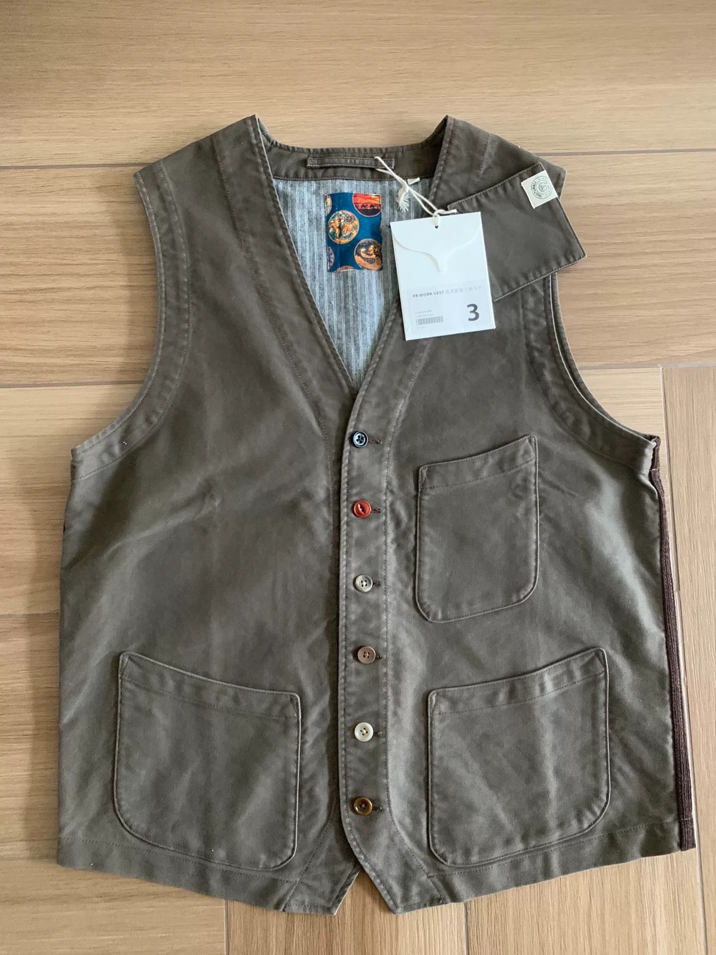 french style work vest in brown