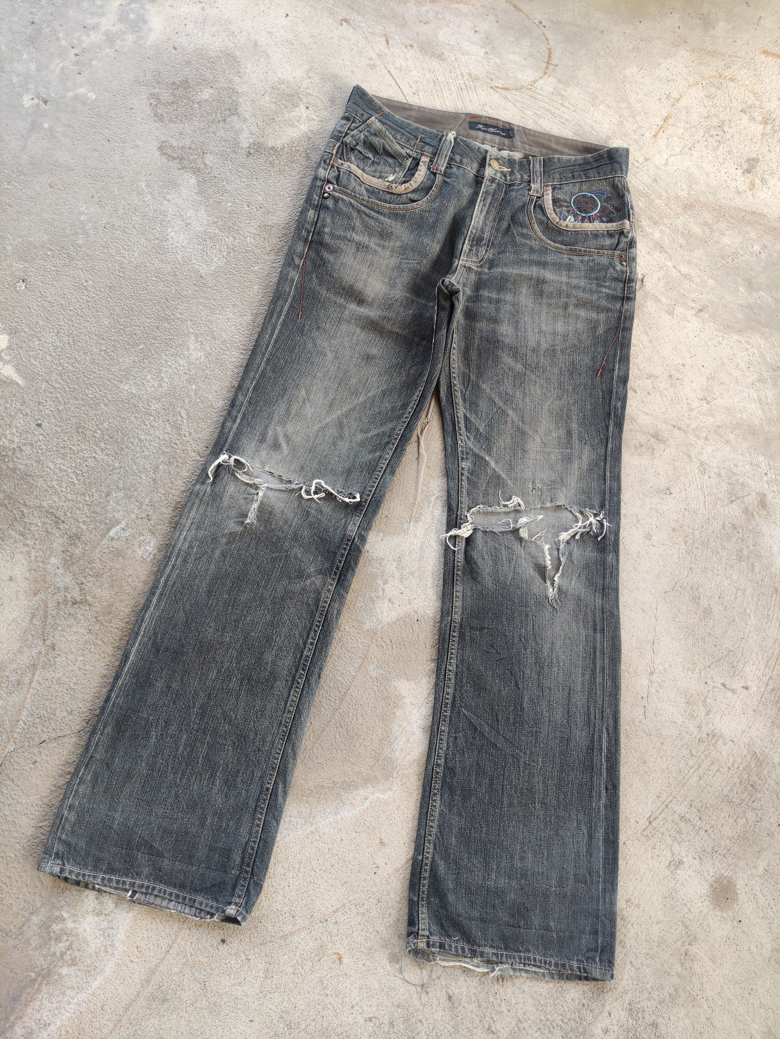 Japanese Brand Vintage Japanese Flare Jean Distressed Fader Denim Size US 34 / EU 50 - 2 Thumbnail