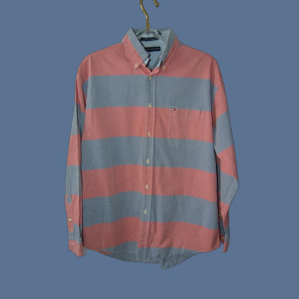 Tommy Hilfiger Tommy Hilfiger Button Oxford Shirt XL Colorblock Striped Hip Hop Preppy Size US XL / EU 56 / 4 - 1 Thumbnail