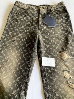 Louis Vuitton FW22 Runway distressed baggy Lv monogram jeans
