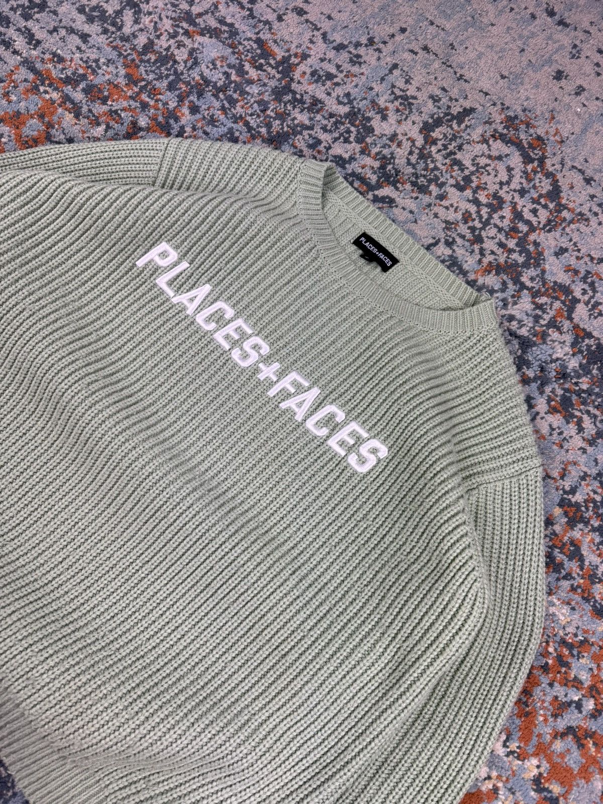 Places + Faces Places + Faces sage green embroidered spellout sweater knit Size US S / EU 44-46 / 1 - 4 Thumbnail