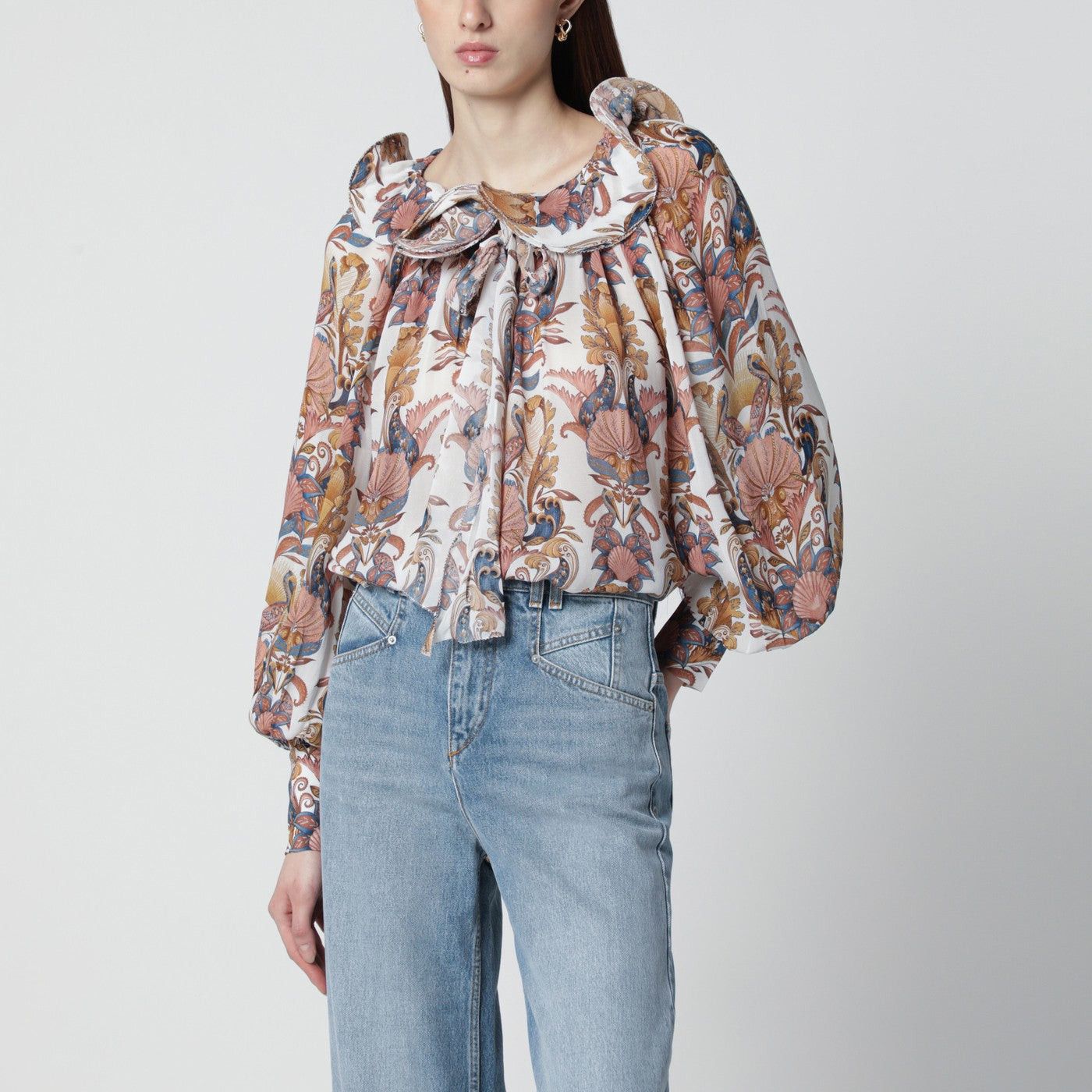 Farm Rio Farm Rio White Sea Garden Blouse With Ruffles Size S / US 4 / IT 40 - 1 Thumbnail