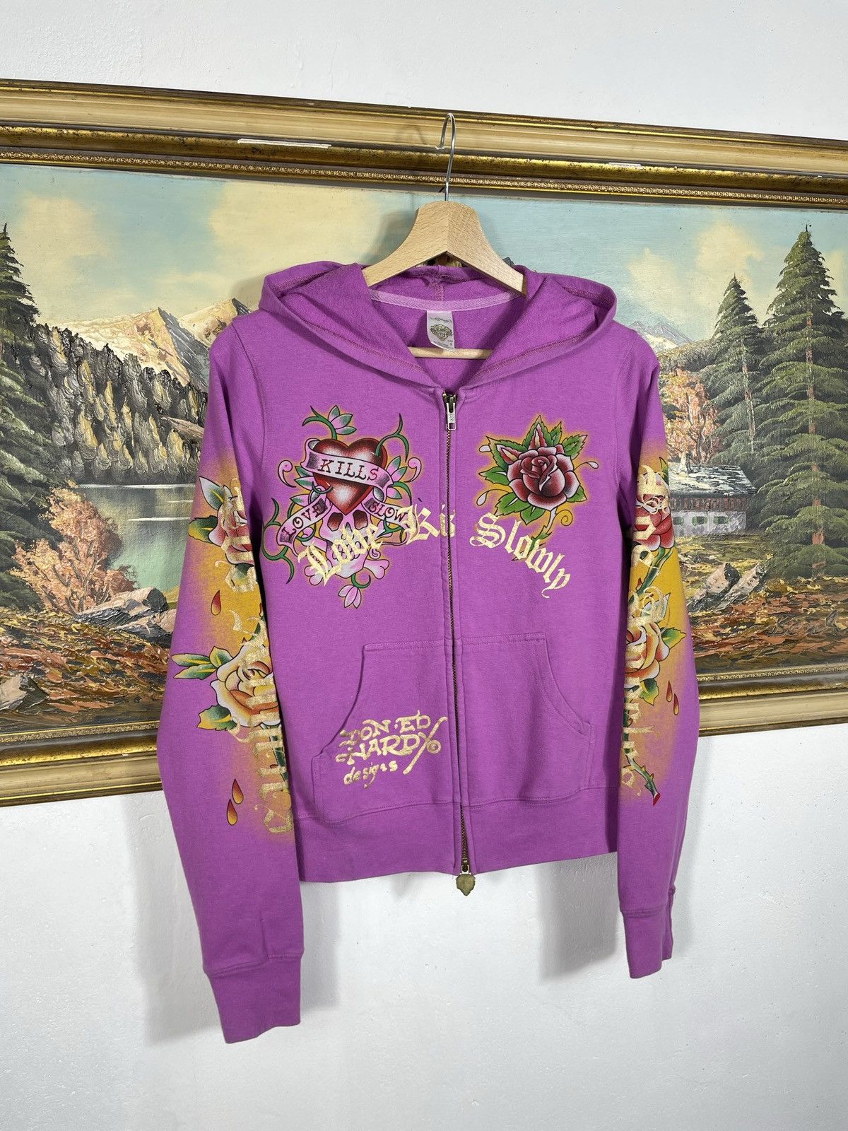 Christian Audigier Ed Hardy Retro 00s Hoodie With Crystals Affliction Grunge Size S / US 4 / IT 40 - 4 Thumbnail