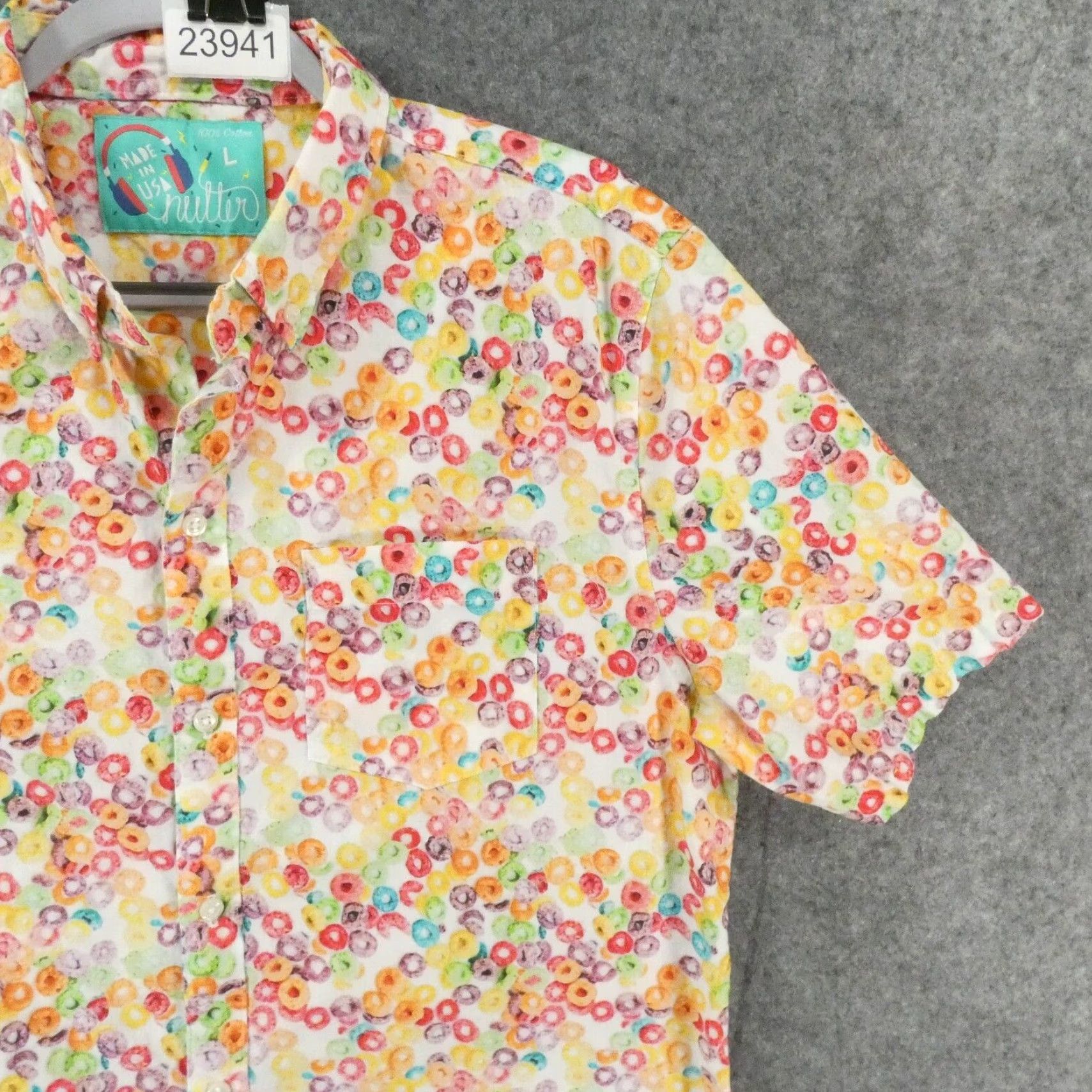 Chubbies Chubbies The Nutter Shirt Mens Large Short Sleeve Button Up Fruit Loop Multicolor Cotton Button-Down Pockets Mens Size US L / EU 52-54 / 3 - 6 Thumbnail