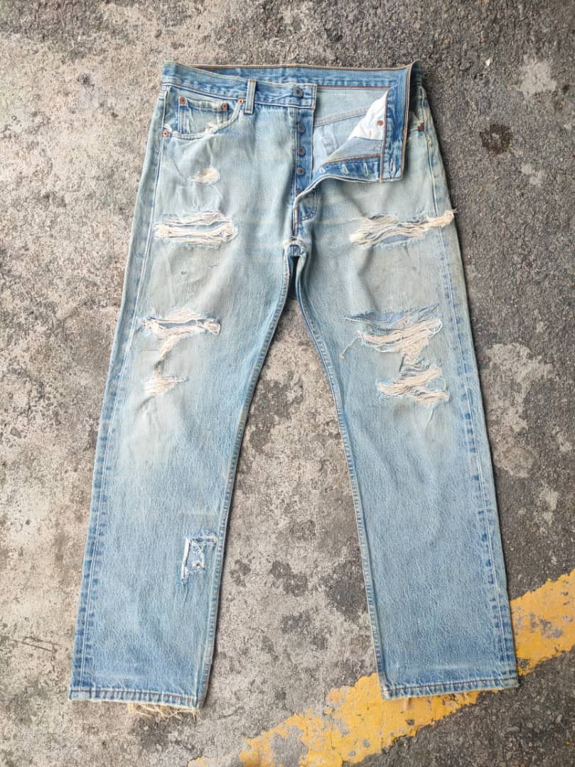 Levi's Vintage Clothing VINTAGE 97' LEVI'S 501 USA RIPPED FADED JEANS DENIM PANTS Size US 34 / EU 50 - 1 Thumbnail