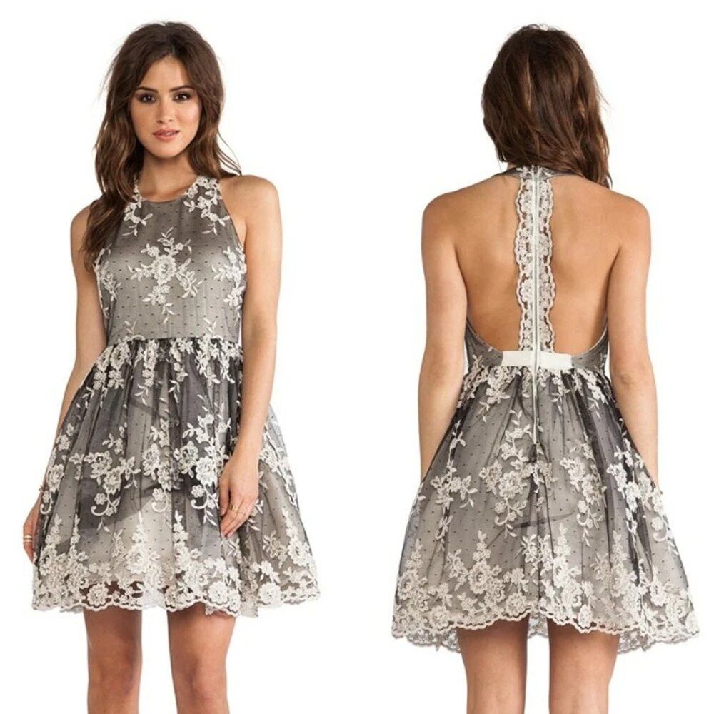 Alice + Olivia Alice + Olivia Beatrice T-back Lace Embellished Silk Blend Size S / US 4 / IT 40 - 1 Thumbnail