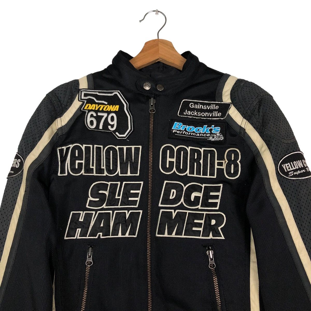 🔥VINTAGE BIKER RACING JACKET YELLOW CORN SLEDGE HAMMER