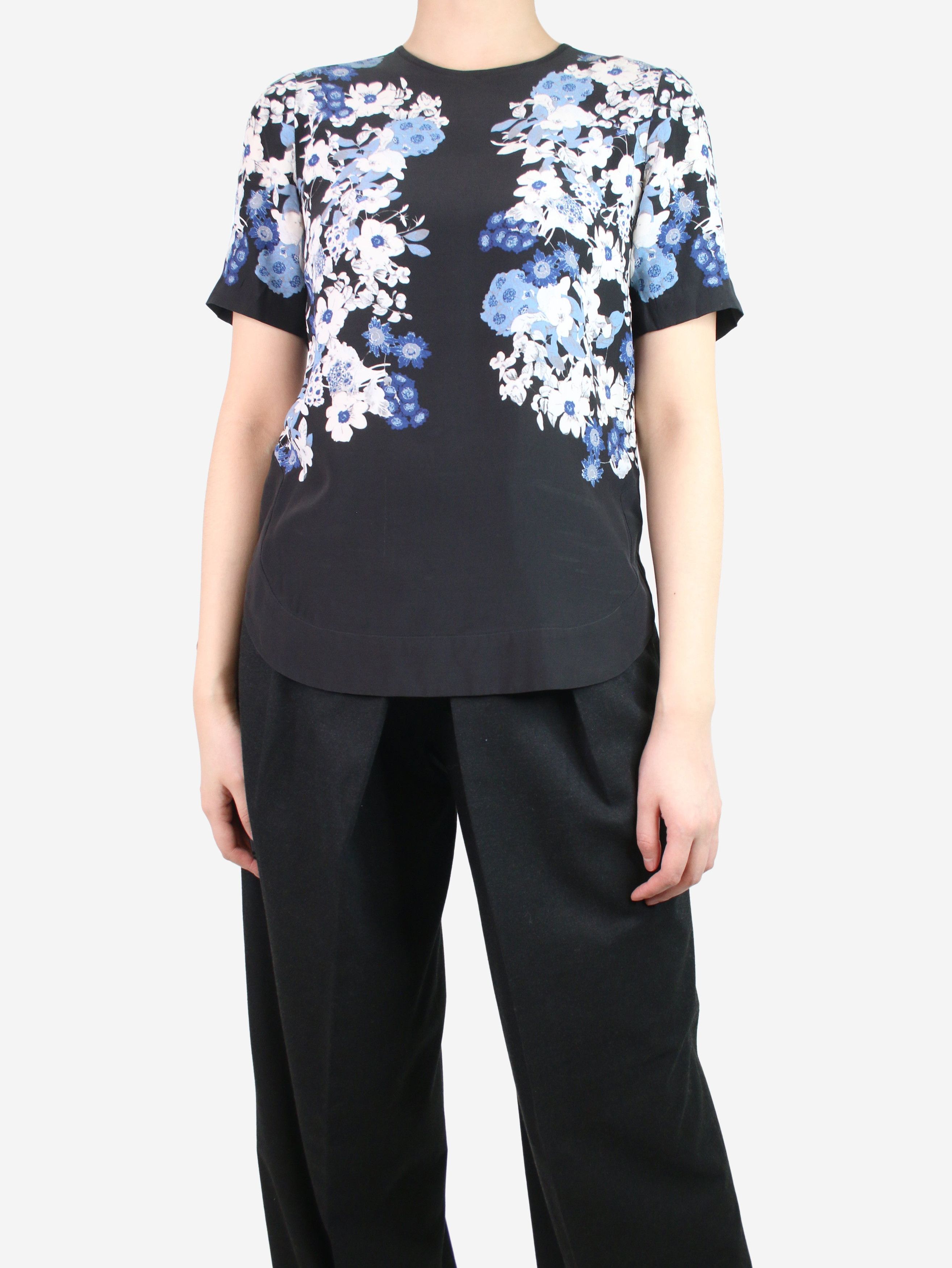 image of Erdem Black Floral Printed Top - Size Uk 8, Women's