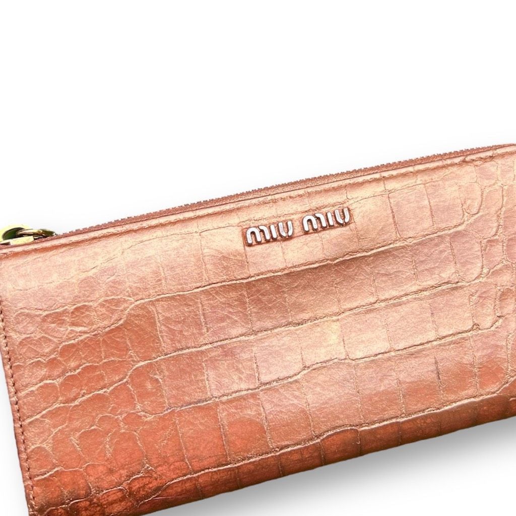 Miu Miu Miu Miu Croc Embossed Metallic Bronze Zip Around Long Accordion Upcycled Wallet Size ONE SIZE - 13 Thumbnail