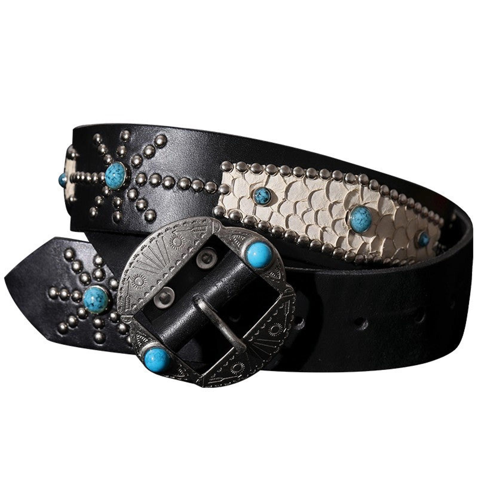 Japanese Brand Handmade Veg-Tan Belt – Western Style, Braided & Rivets Size ONE SIZE - 1 Thumbnail