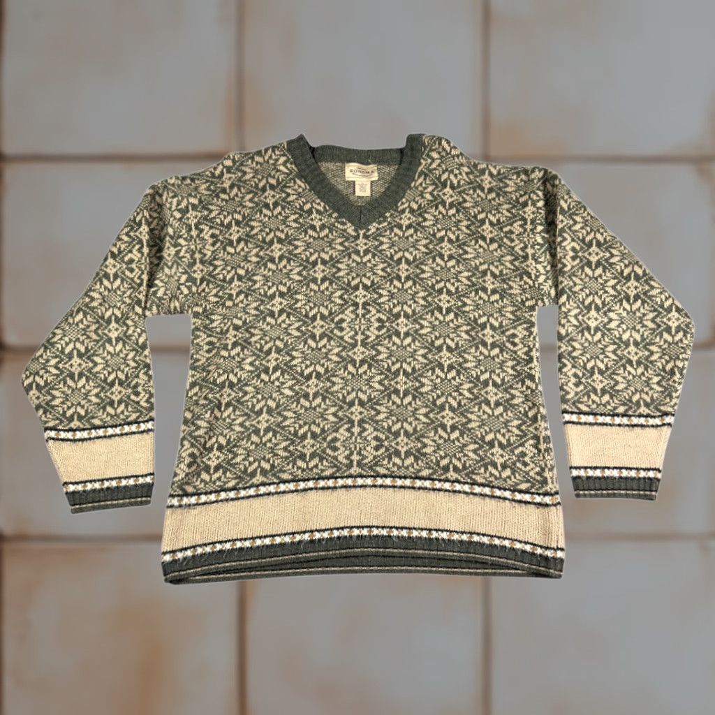 Vintage VINTAGE Sonoma Sweater Womens LARGE Green Black Nordic Knit Snowflake V Neck 90s Size L / US 10 / IT 46 - 1 Thumbnail