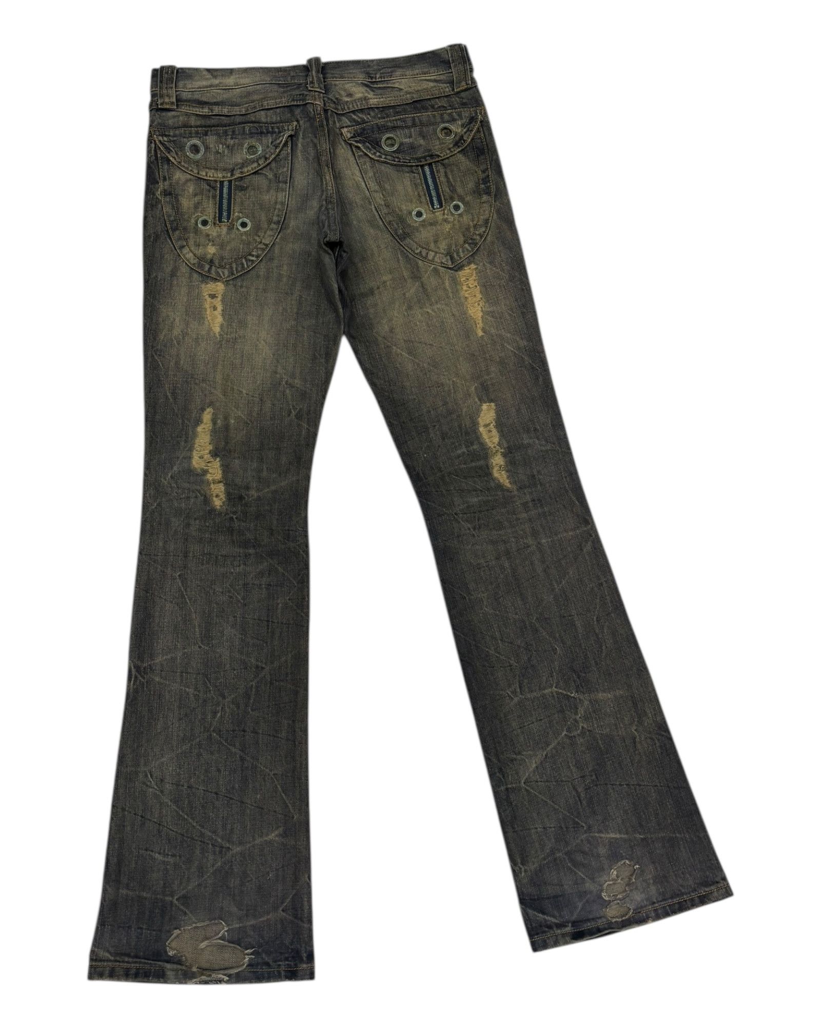 14th Addiction × KMRii × semanticdesign SEMANTIC DESIGN RUSTY MUD WASH FLARE JEAN DISTRESSED DENIM Size US 33 - 4 Thumbnail