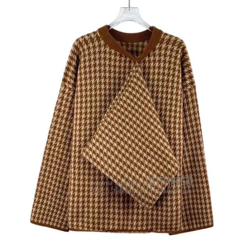 Hermes Hermes Brown Houndstooth Cashmere Crewneck Long Sleeve Kni Size XXS / US 00 / IT 34 - 2 Thumbnail