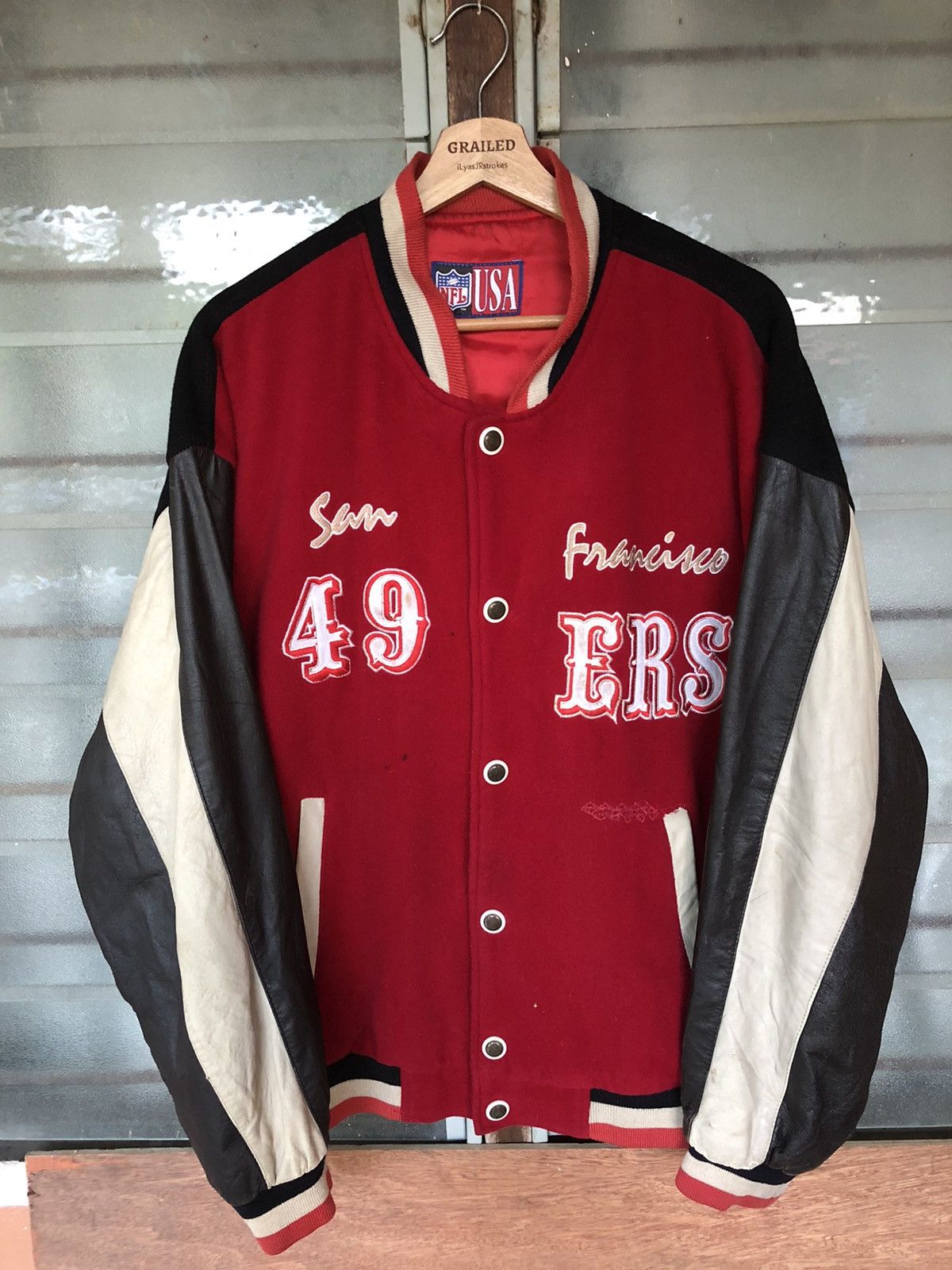 NFL Vintage 90's NFL USA 49ers Bomber Leather Jacket Size US L / EU 52-54 / 3 - 2 Thumbnail