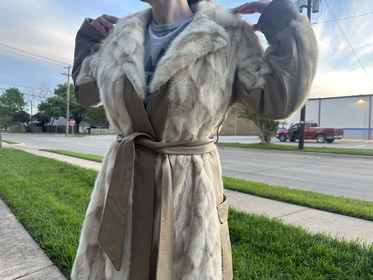 image of Vintage Leather And Rabbit Fur Coat in White, Women's (Size Small)