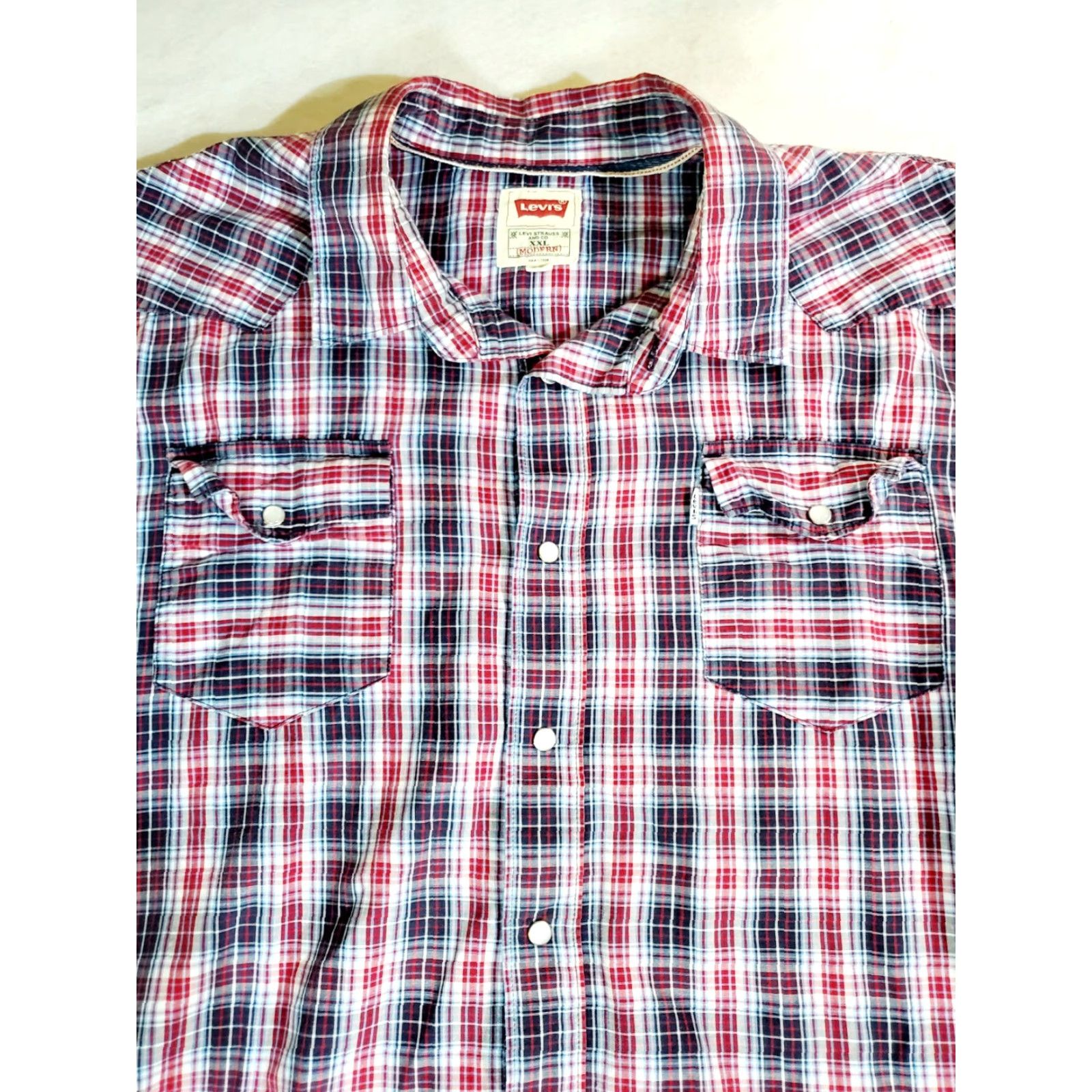 Levi's Levi's Signature Pearl Snap Mens Western Shirt Plaid XXL Regular Cotton Polyester Blend Short Sleeve Button-Up Button Pocket Western Theme Size US XXL / EU 58 / 5 - 2 Thumbnail