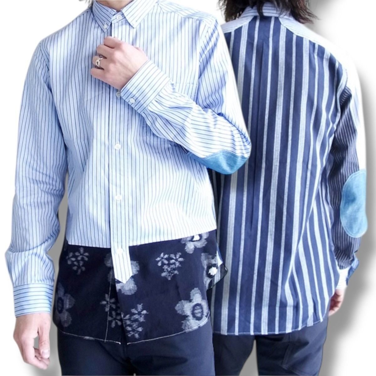 Junya Watanabe Junya Watanabe AD2014 Switching Navy Striped Linen Shirt Size US XS / EU 42 / 0 - 1 Thumbnail