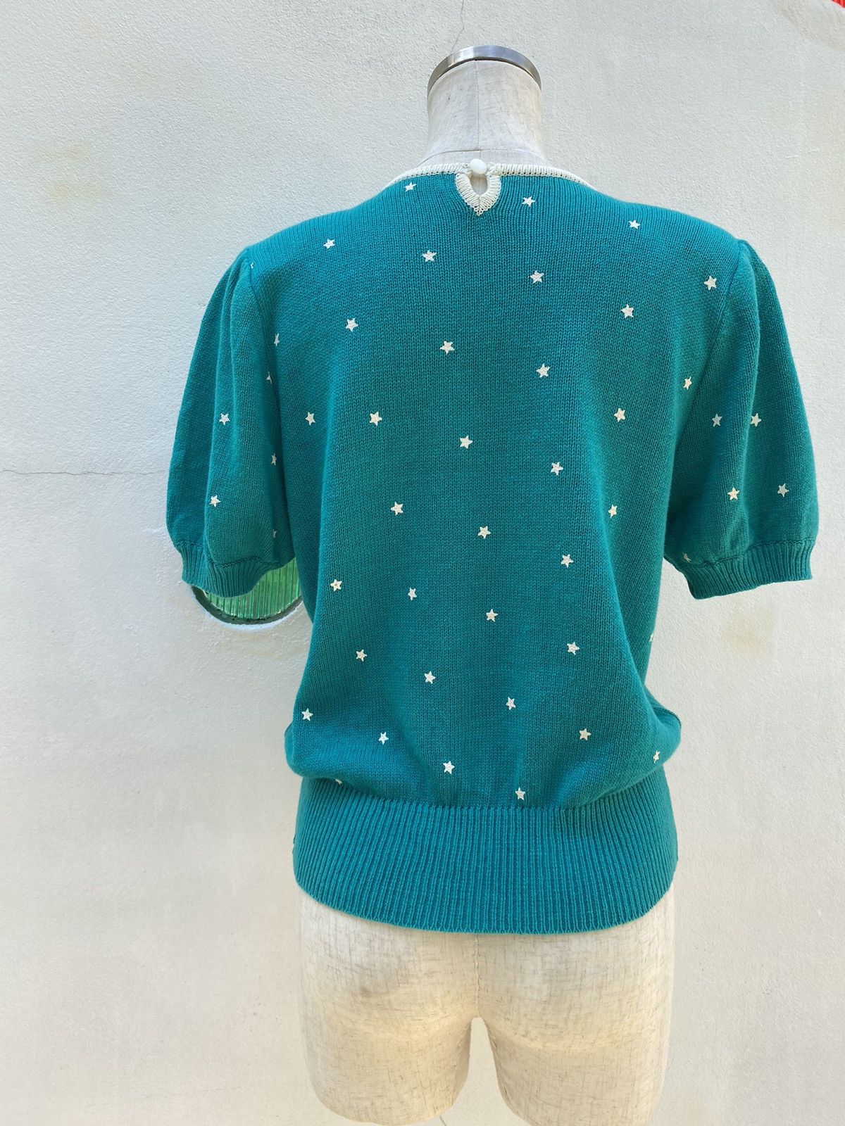 Vintage Paserio Teal Puff Sleeve Knit Top with Star Pattern Size S / US 4 / IT 40 - 14 Thumbnail