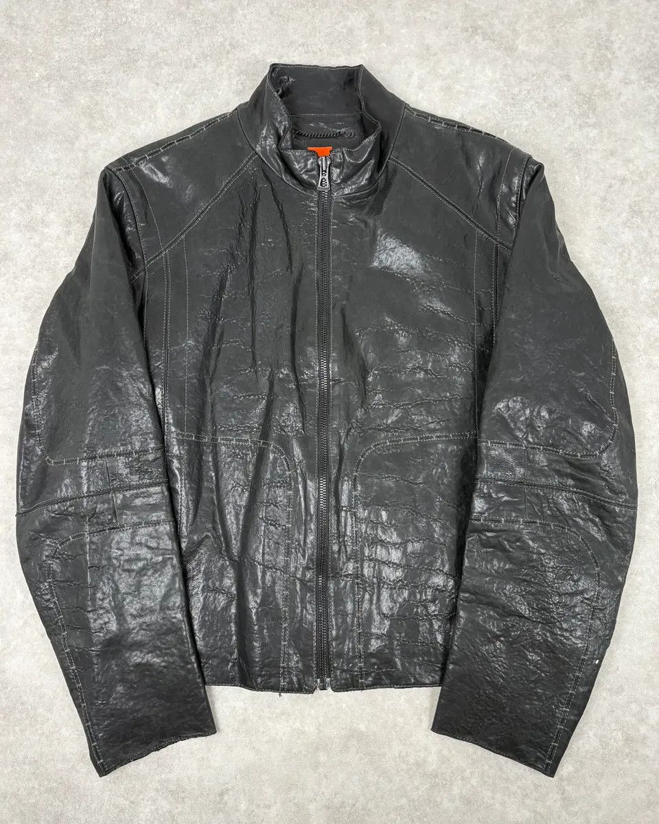 Hugo Boss Hugo Boss Black Eroded Leather Jacket Size US M / EU 48-50 / 2 - 1 Thumbnail