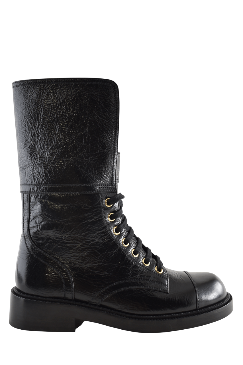Chanel Chanel 24B Logo Combat Lace Up Tie Military Tall Boots 37.5 Size US 7.5 / IT 37.5 - 1 Thumbnail