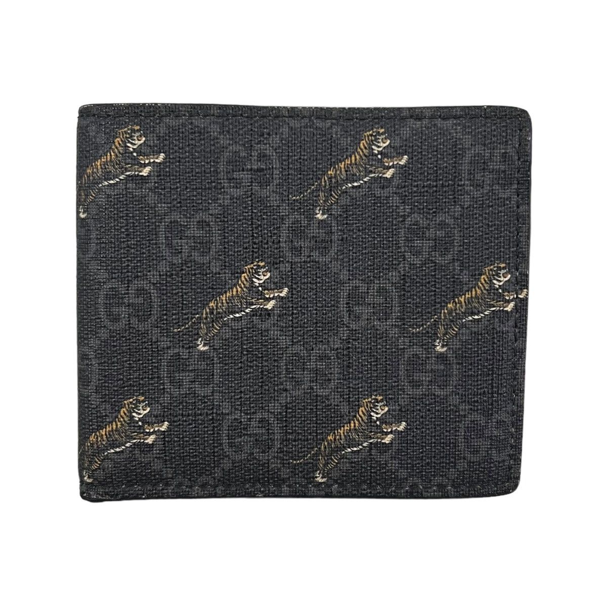 image of Gucci Leaping Tiger Monogram Bifold Wallet in Black, Men's