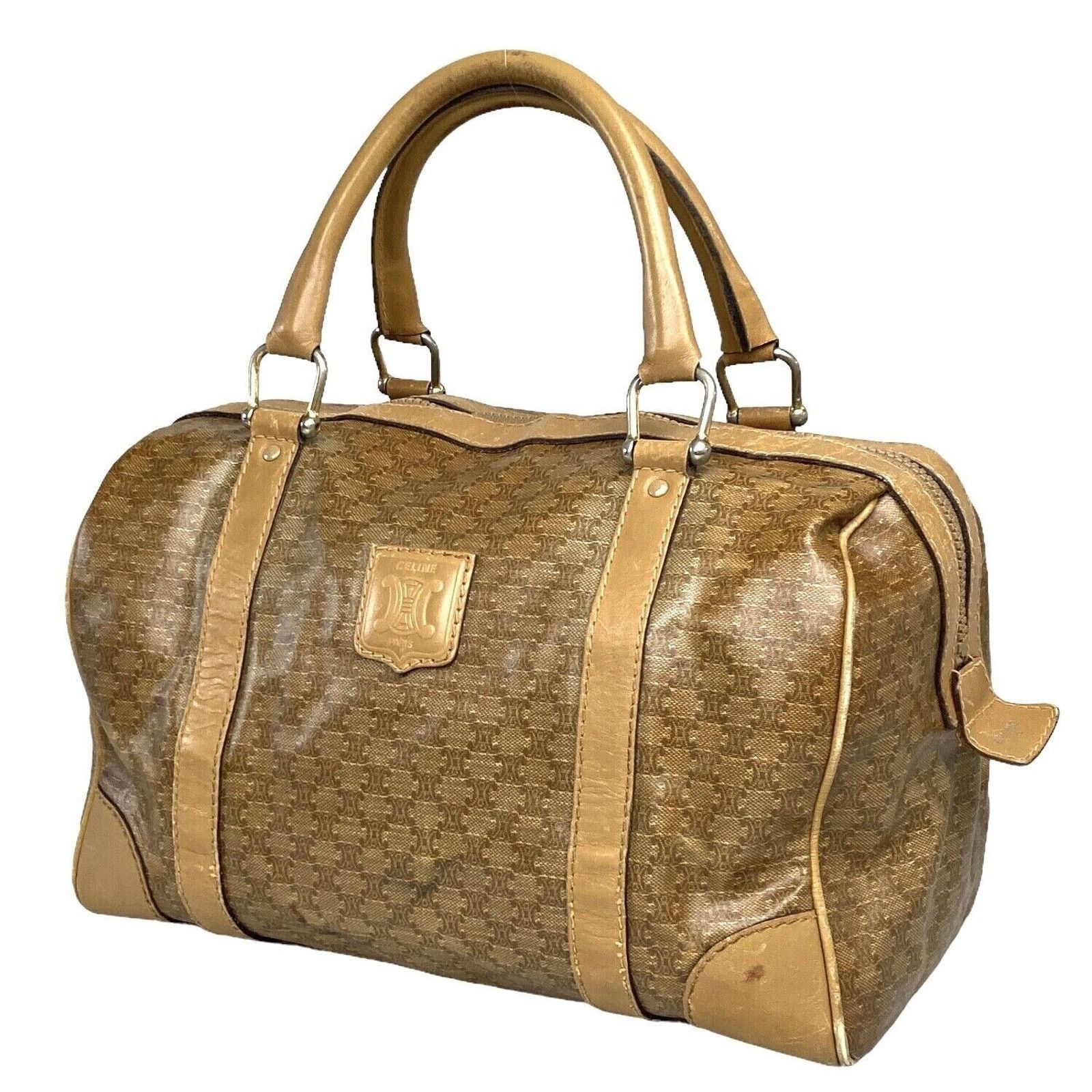 Celine AUTHENTIC CELINE BOSTON HANDBAG Macadam PVC Brown GUC Size ONE SIZE - 4 Thumbnail