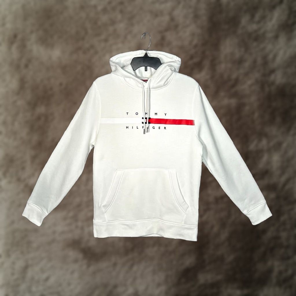 Tommy Hilfiger Tommy Hilfiger Men's Hoodie Pullover Fleece Sweatshirt XL White Flag Stripe Hoodie Mens XL White Flag Stripe Size US XL / EU 56 / 4 - 1 Thumbnail