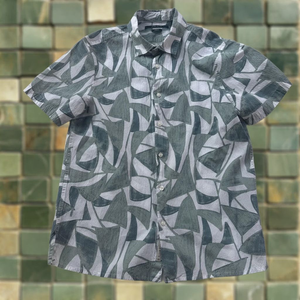 Perry Ellis Perry Ellis Shirt Mens Large Green White Abstract Print Stitch Button Up Casual Size US L / EU 52-54 / 3 - 1 Thumbnail